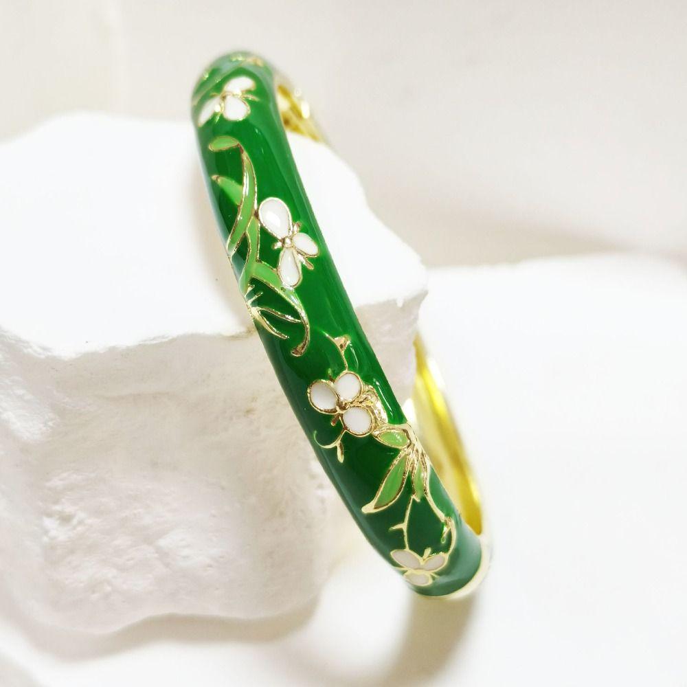 Extra Width Enamel Bangle 1cm Colorful Enamel Bangle Five Leaves Enamel Bracelet Souvenir Gift