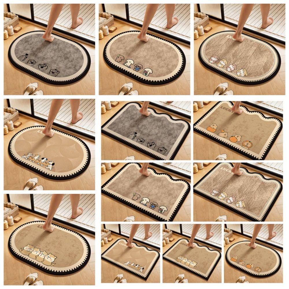 Cartoon Animal Bathroom Mat Anti Slip Door Mat Stain-resistant Puppy Absorbent Mat  Wet Areas