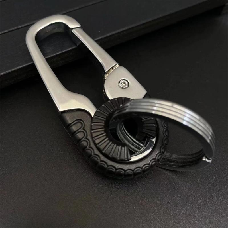 Stylish Men Keychain Hook Double Rings Carabiner Rotating Clasp Key Holder Suitable for Outdoor Climbing and Fishing
