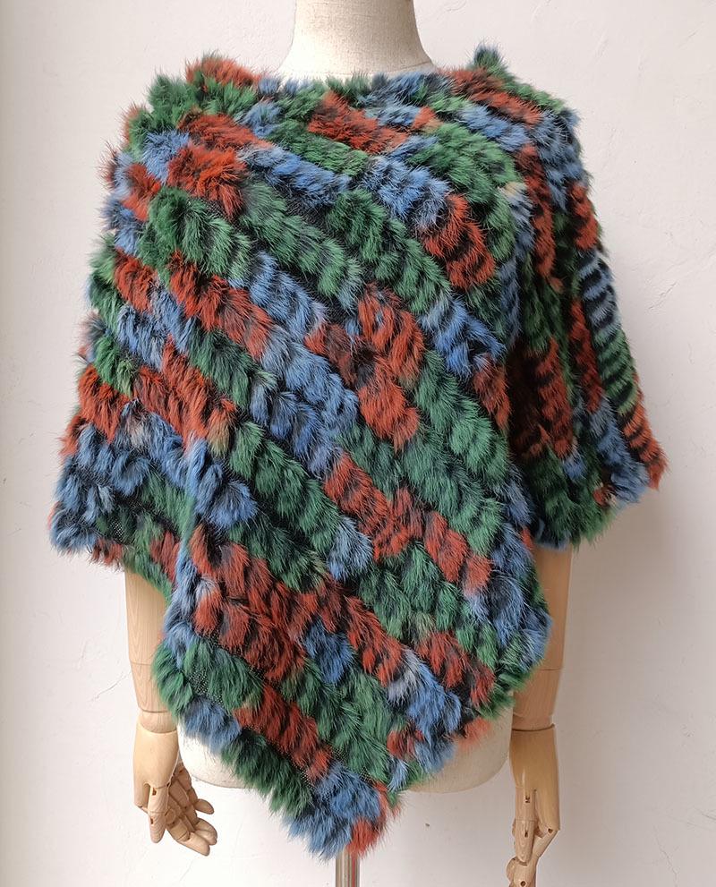 2022 Autumn/Winter Handmade Real Rabbit Fur Knit Triangle Shawl & Women's Pullover Cloak