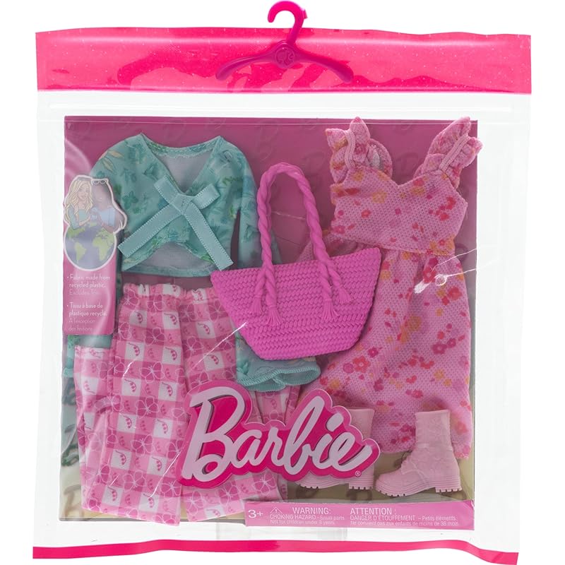 Barbie barbie fashion 2 pack Flower dress and pants style set Dress up doll/house Doll clothes & accessories set From 3 years old pink HRH43