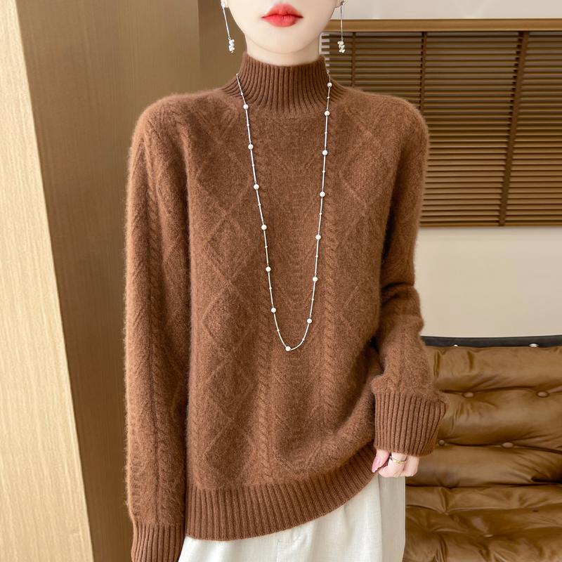 Damski sweter kaszmirowy kaszmir Qinghe 30% kaszmir 70% wełna jesienno-zimowy pulower ciepły i modny