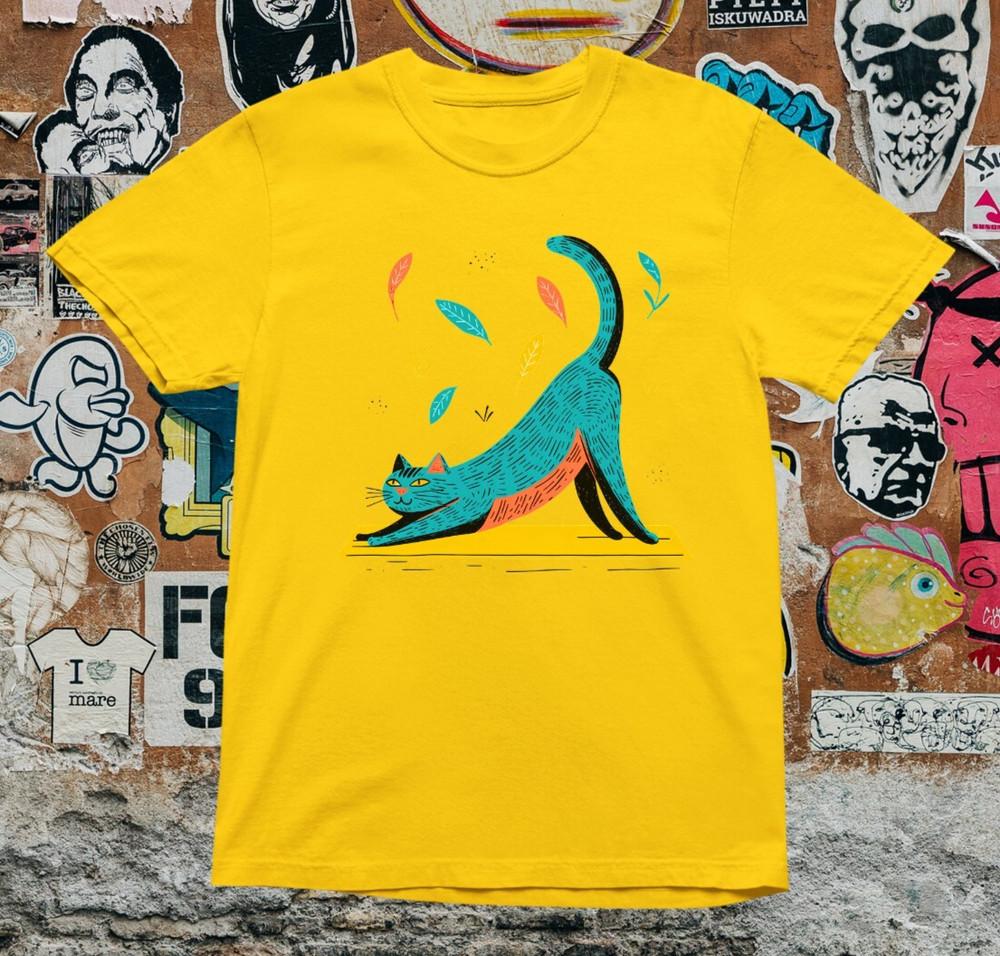 Stretching Cat Graphic T-Shirt – Playful Abstract Animal Art Streetwear Unisex Unisex T-Shirt M