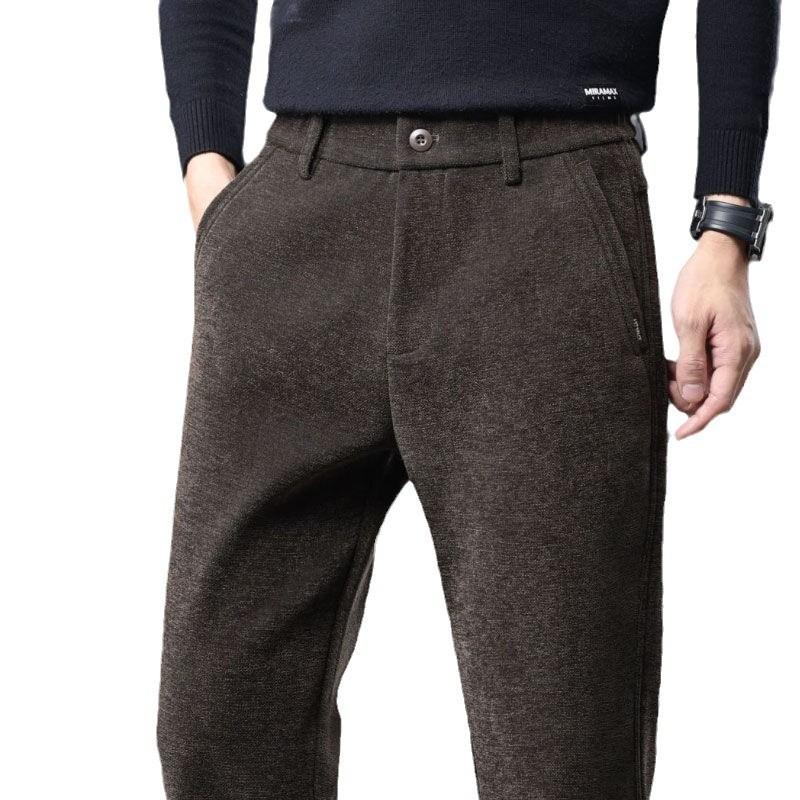 New Woolen Medium and Thick Men's Casual Pants Business Slim-fit Straight Elastic Pants