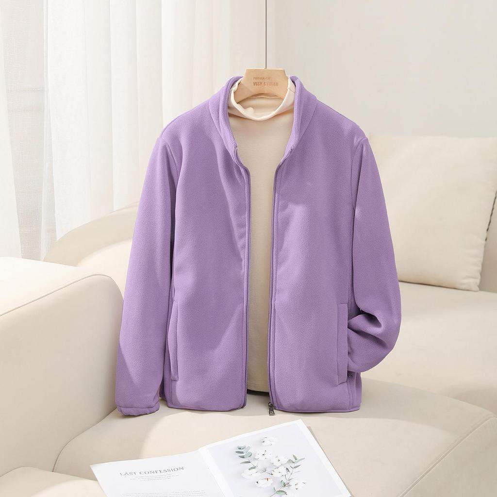 Women's Thick Fleece-Lined Jacket - Warm, Casual, Stand-Up Collar Cardigan for Autumn & Winter