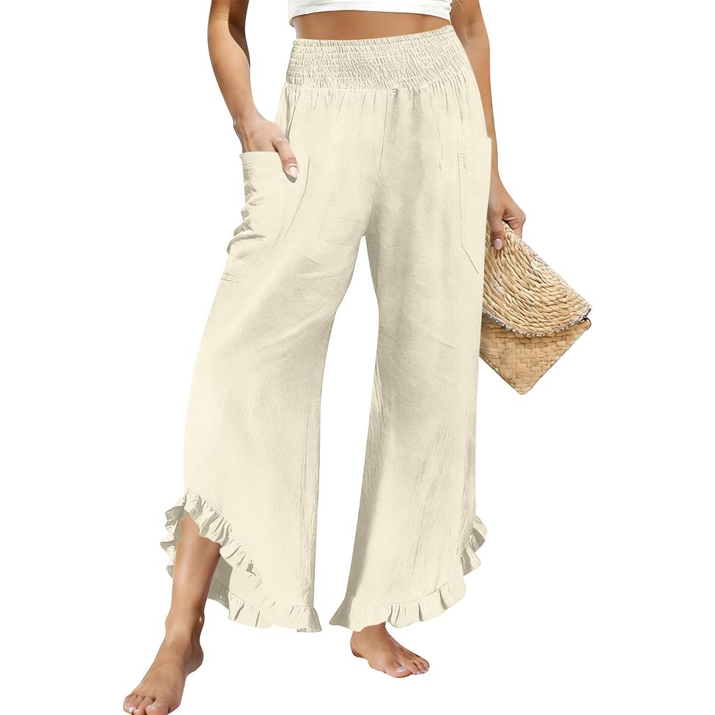 Women's Loose-fitting Wide-leg Pants, Casual Loose-fitting Pants, High-elastic Waistband, Long Pants With Pockets
