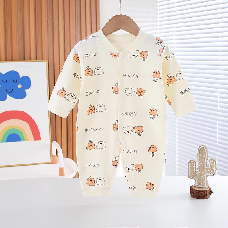 Combed Cotton Long-Sleeved Baby Romper for Newborns - Spring & Autumn