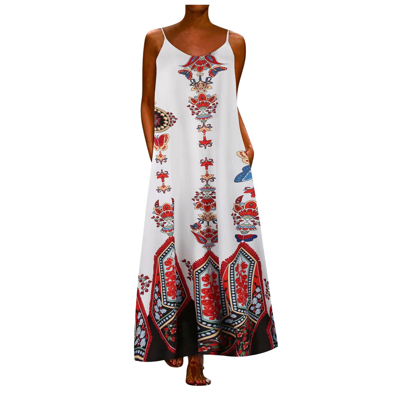 

Модное повседневное платье без рукавов с принтом в этническом стиле, женская длинная юбка на слинге XXL