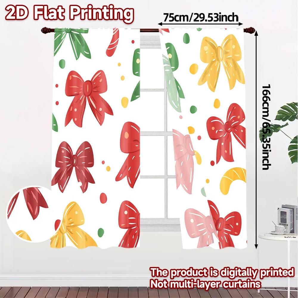 Set aus 2 Vorhängen Weihnachtsschleifen Bänder Geschenk Beliebt Stoff Art Deco Festlich Transparent Hergestellt Polyester Maschinenwaschbar
