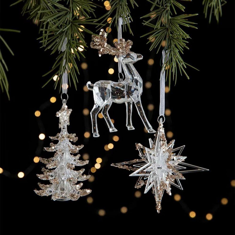 3Pcs DIY Christmas Ornament Set Acrylic Christmas Hanging Ornaments Snowflake Ornaments