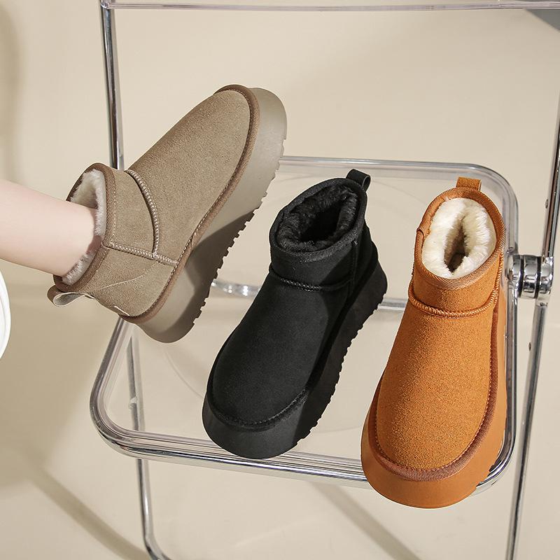 Schneestiefel Damen Muffin dicksohlige Oberbekleidung im Winter 2025 neue Fell integrierte warme Fellschuhe flache Stiefel