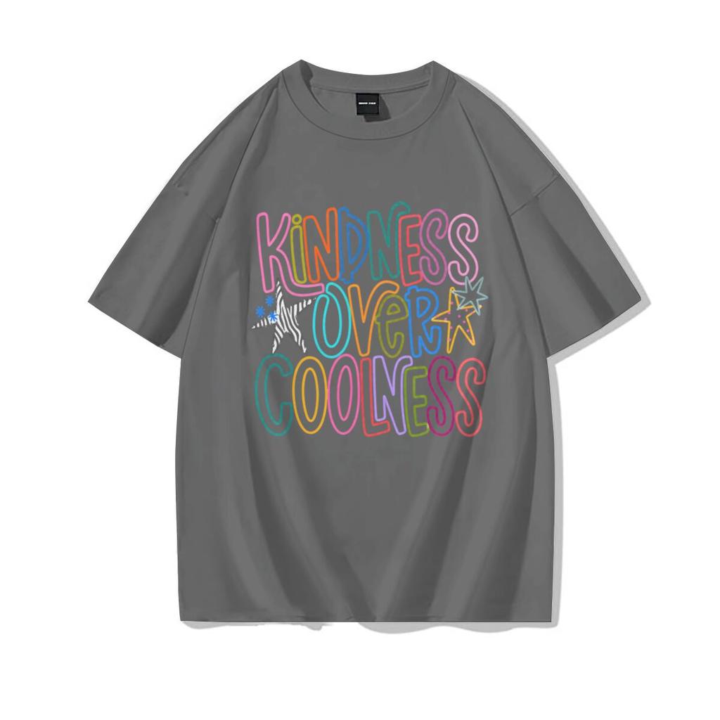 Girls Harajuku Y2k Tops Kindness Over Coolness Rainbow Print Unisexs Tshirt Positive Quote Casual Tee Cotton Top Streetwear