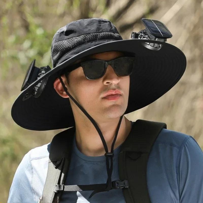 Wide Brim Solar Fan Hat Detachable Solar-Powered Fan UV Resistant Summer Outdoor Hiking Fishing Sun Hat Portable Chargeable Caps