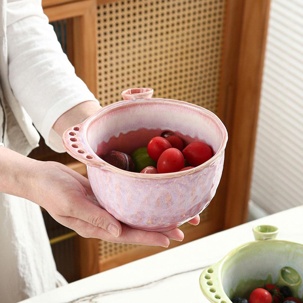 Fruit Drainer Basket Ceramic Berry Washer Bowl Self Spinnings Swirls Colander with Drain Holes Kitchen Vegetable Washer Spinner