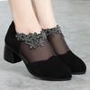 5cm Plus Size 35-42 Breathable Comfortable Mesh Rhienstone Shoes Women Pumps Summer 2025 Med Block Heels Gneuine Leather Shoes