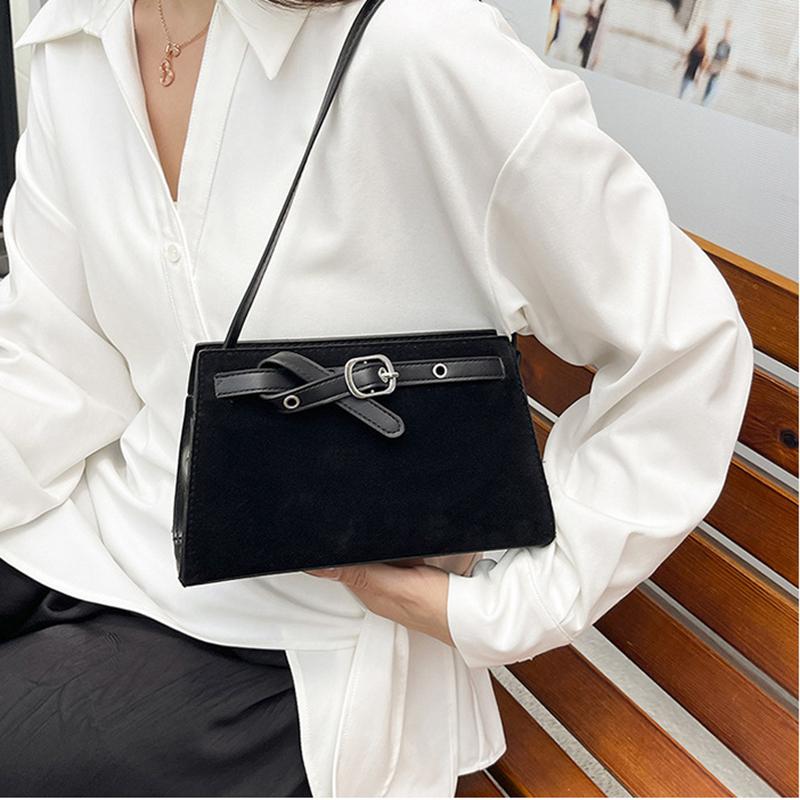 Yogodlns Retro Suede One Shoulder Bags for Women Early Autumn Square Frosted Solid Zipper Crossbody Bag Versatile Commute Handbags