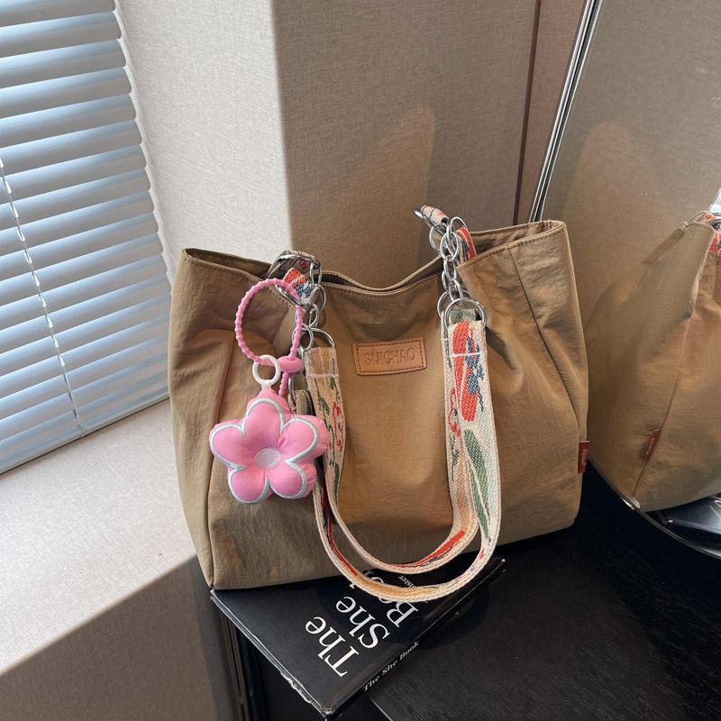 Ультралегкая тканевая сумка большой вместимости, простая повседневная женская сумка через плечо, студенческая сумка-тоут для занятий хаки