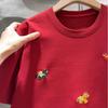 Plus Size Cartoon Embroidered Cool Cotton Summer T-Shirt (21s, Age-Reducing, Versatile, Casual)