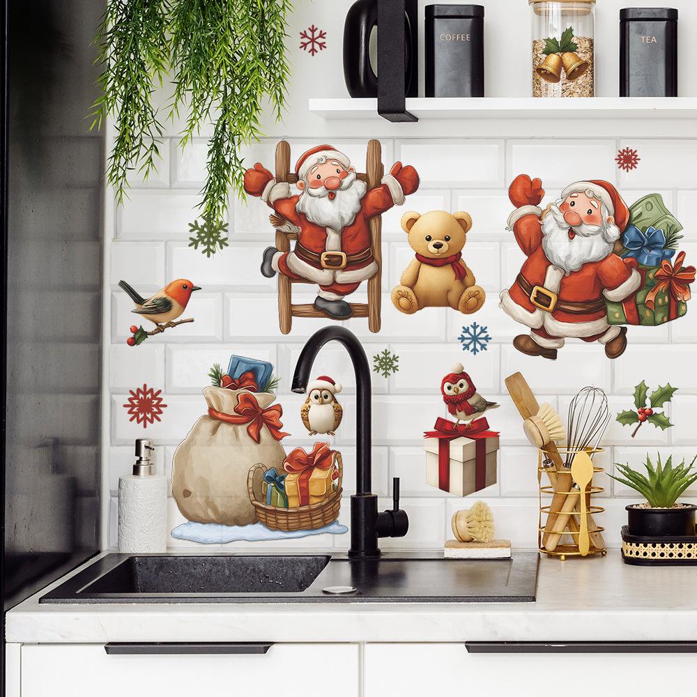 Cartoon Santa Claus Gives Gifts, Home Festival Decorations, Wall Stickers