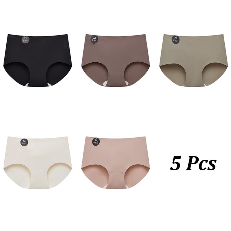 5PCS Seamless Mulberry Silk Underwear Ultral Thin Women's Panties Sexy High Elastic Invisible Briefs Soft Lingerie M-XL