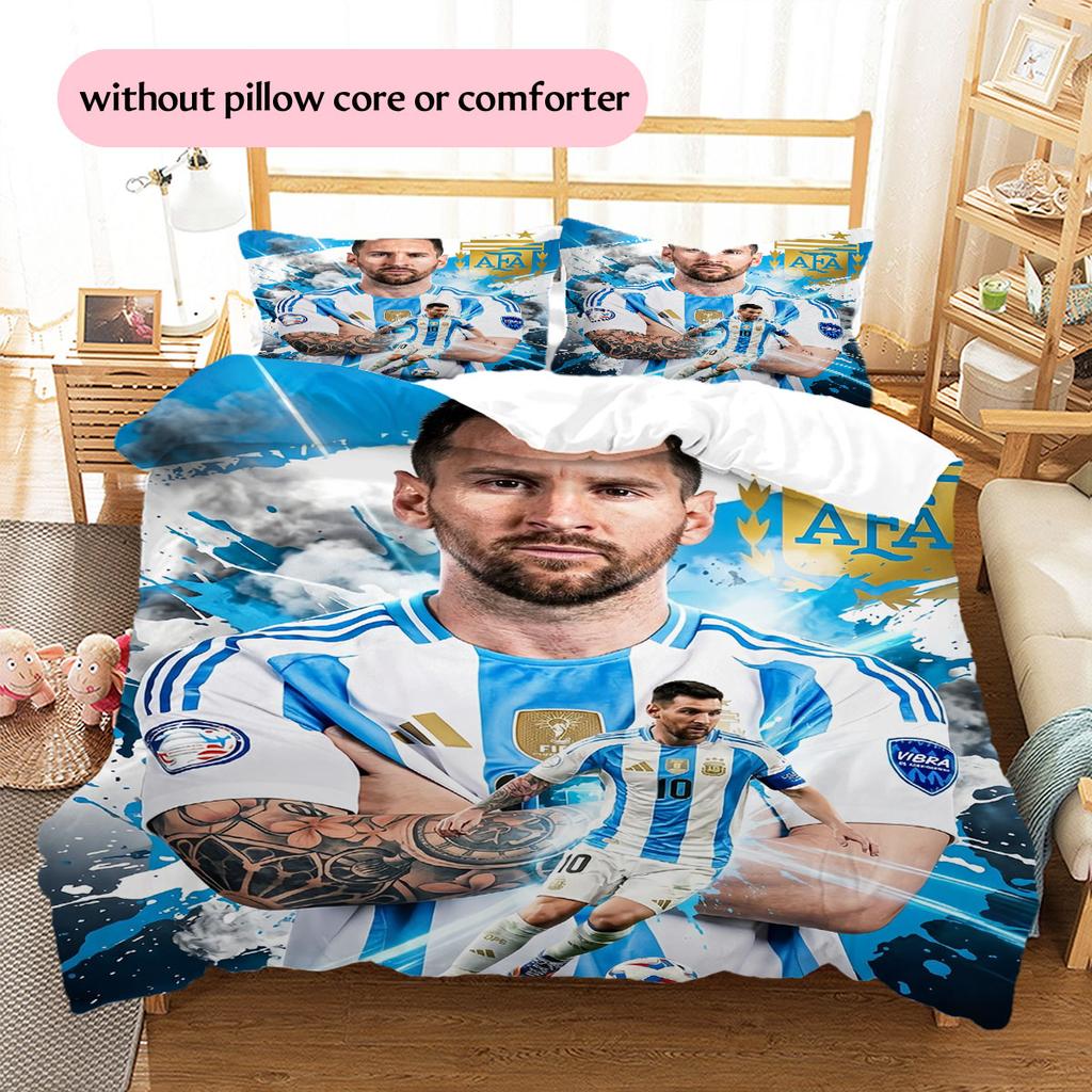 Lionel Messi Pattern Bedding Home Decoration Birthday Gift (1 * Duvet Cover + 2 * Pillowcase, Without Core),fan Merchandise.