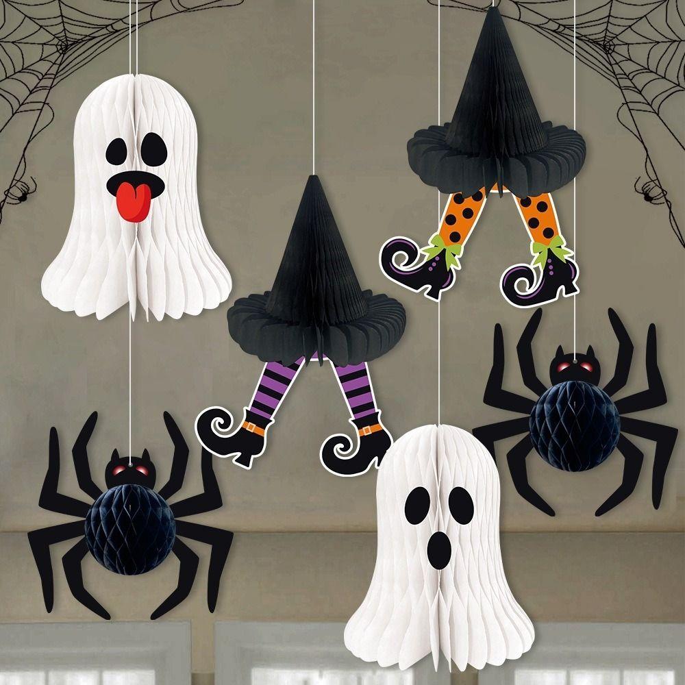 3D Honeycomb Design Halloween Honeycomb Ball Pendant Paper Craft Material Ceiling Mountable Hanging Halloween Ornaments