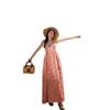 Bohemian Red Plaid Sleeveless Maxi Dress Women Beach Vacation Loose A-Line Strap