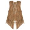 Women's Hollow Out Cardigan Vest Fringes Bohemian Retro Solid Color Cardigan Vest