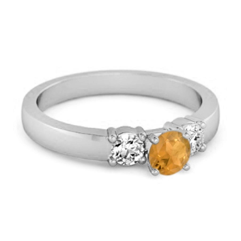 Citrine Elegant Three Stone Ring - 925 Sterling Silver