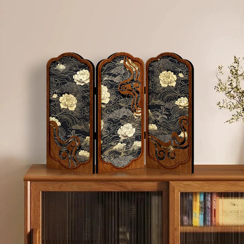 Tabletop screen painting antique living room folding edge cabinet decoration decoration Creative peony gift gift
