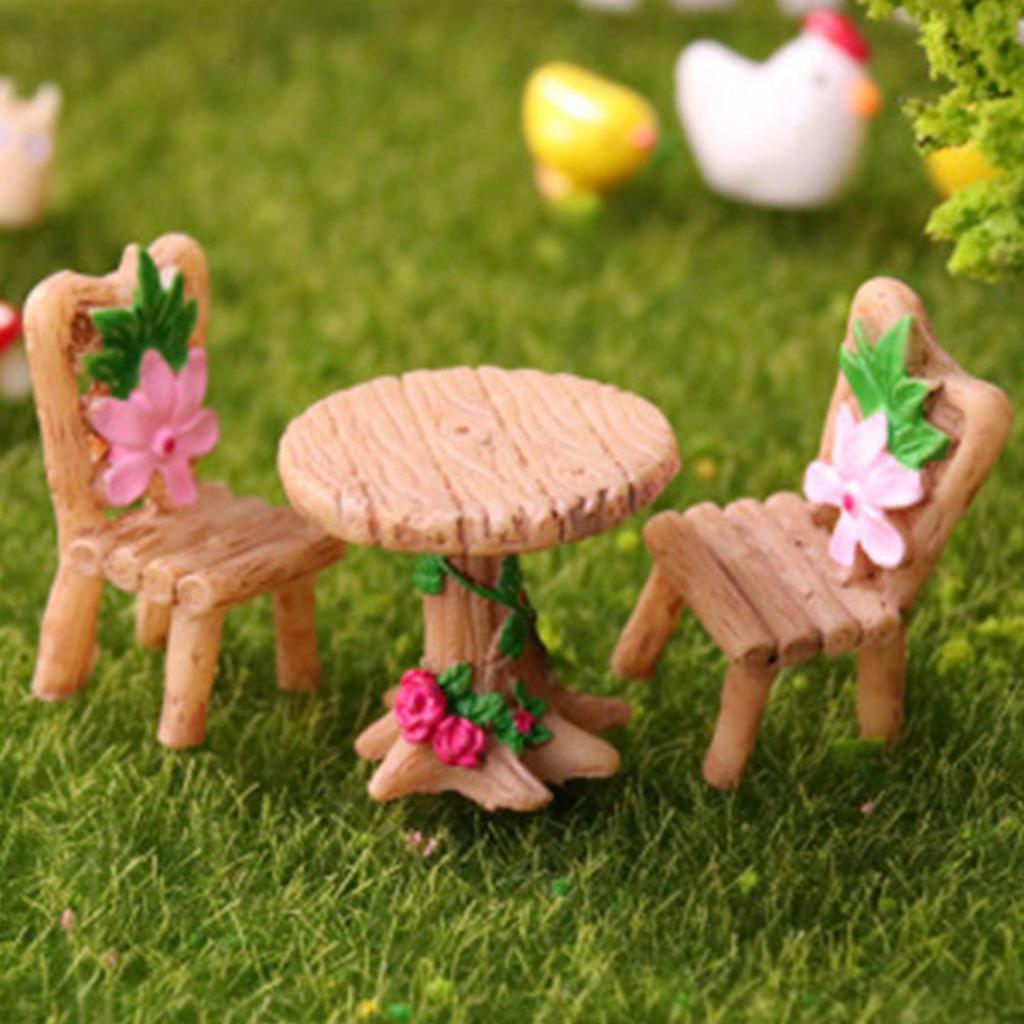 3pcs Miniature Table and Chair Set, Suitable for Toy Houses, Micro Landscapes and Art Decorations, Fairy Garden Accessories