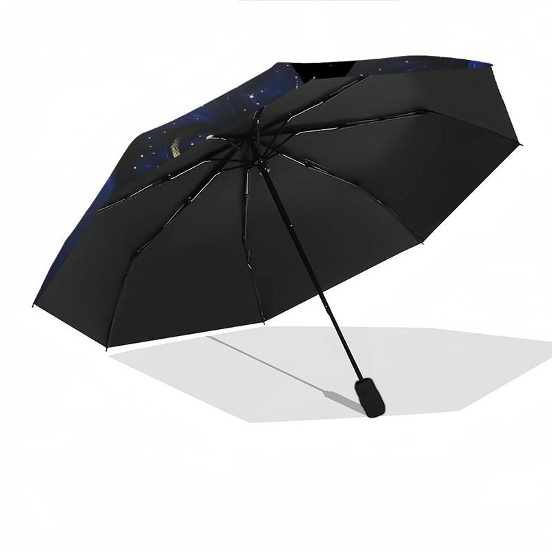 1 pièce Parapluie Pliant Automatique Chat Nuit Étoilée: Conception portable à 3 plis avec cadre en fer, parfaite pour une utilisation en extérieur, cadeaux festifs, voyageurs, usage quotidien,