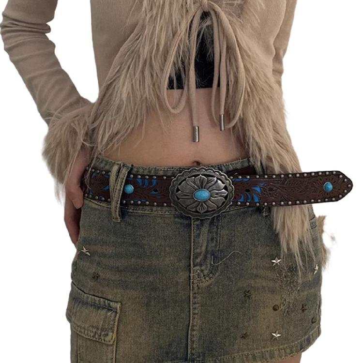 Женский богемный пояс на талию Бирюзовый пояс с пряжкой Ковбойский пояс Женские аксессуары 1
