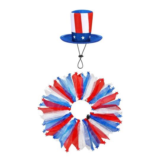 1 Set July 4th Goose Outfits, Patriotic Porch Goose Costume, Independence Day Apparel, Stars Stripes Hat Bow Tie for Lawn 23 Inch Goose Statue