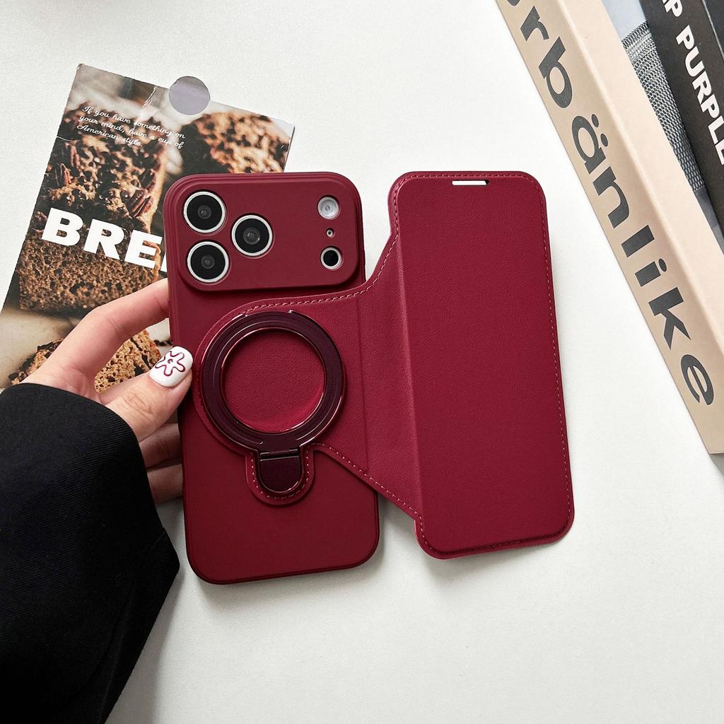 Imitation Liquid Flip Card Bag, Magnetic Suction Bracket, Mobile Phone Case, Suitable for Apple 17PRO Trend 12 Anti-drop 13 Skin Feeling 16