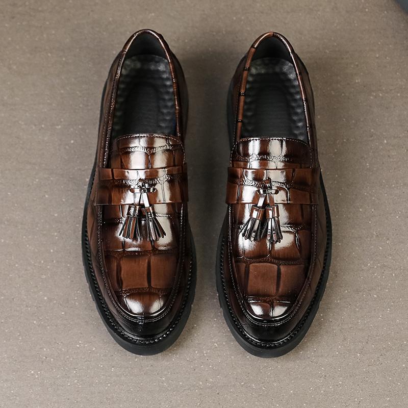 Retro Men Tassel Shoes European American Slip-on Comfortable High-end Small Leather Shoes Business Office Dress Shoes Men 38-46