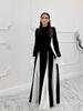 2024 Autumn/Winter Euro-American Black & White Colorblock Ruffle Long Sleeve Swing Dress LX0105