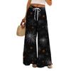 Ladies' Loose And Casual Halloween Printed Wide Leg Pants With Elastic Waistband Drawstring And Pocket Pants
