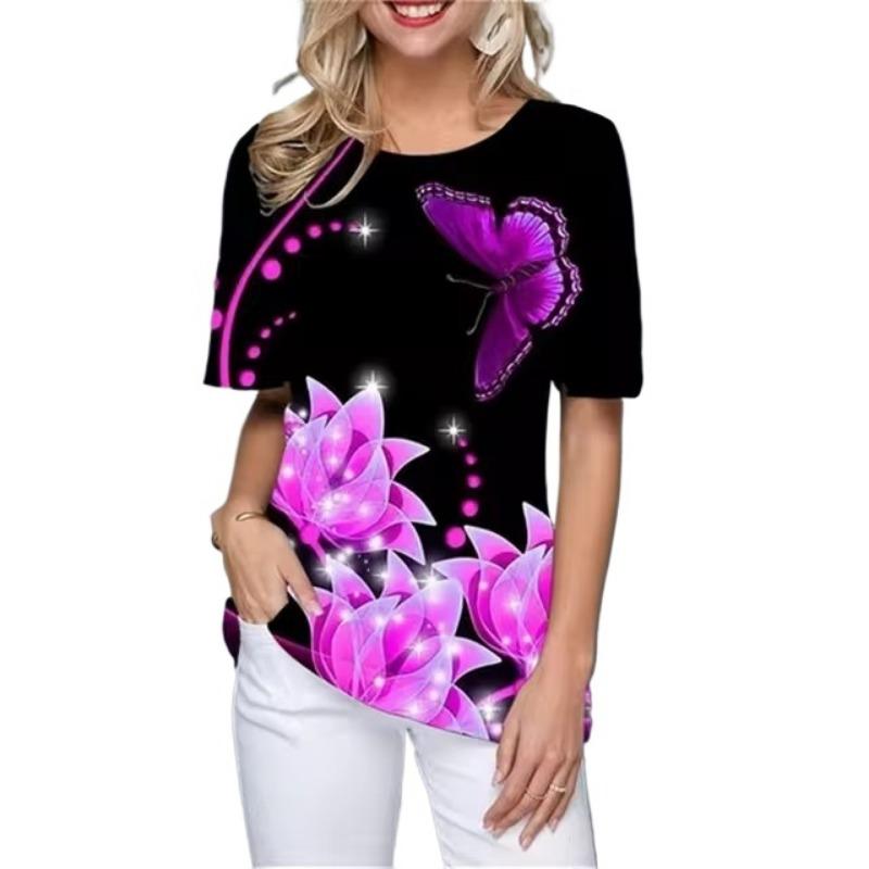 

Короткие рукава Цветочные женские футболки Летние 3D Цветочные принты Уличный свитер Футболка 5XL Большой размер O-образный вырез Повседневные дышащие топы 5XL