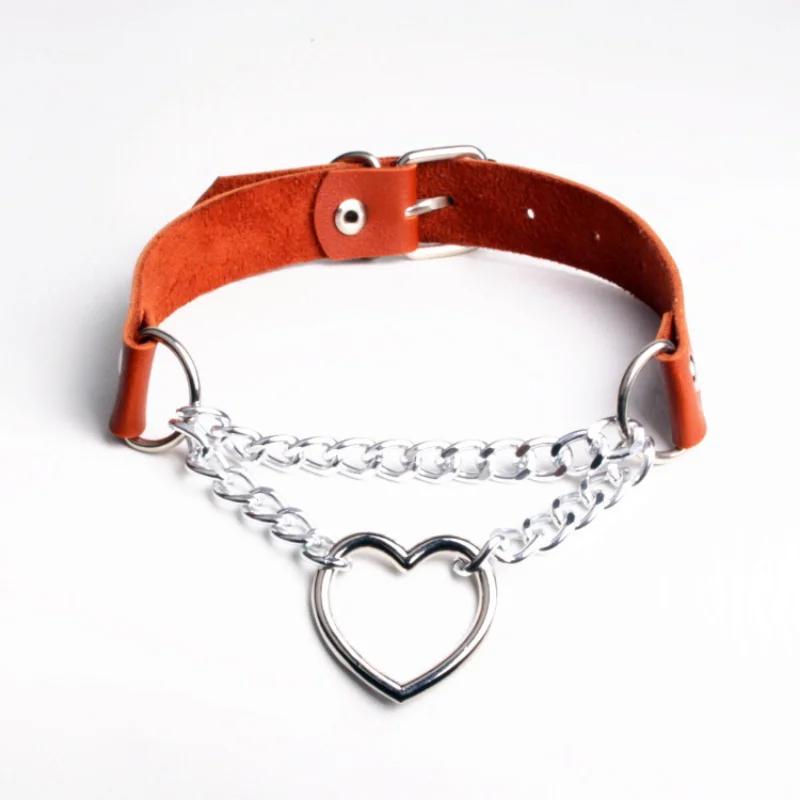 Sexy PU Leather Peach Heart Chain Collar BDSM Bondage Slave Body Harness Necklace Sex Toys for Couple Game