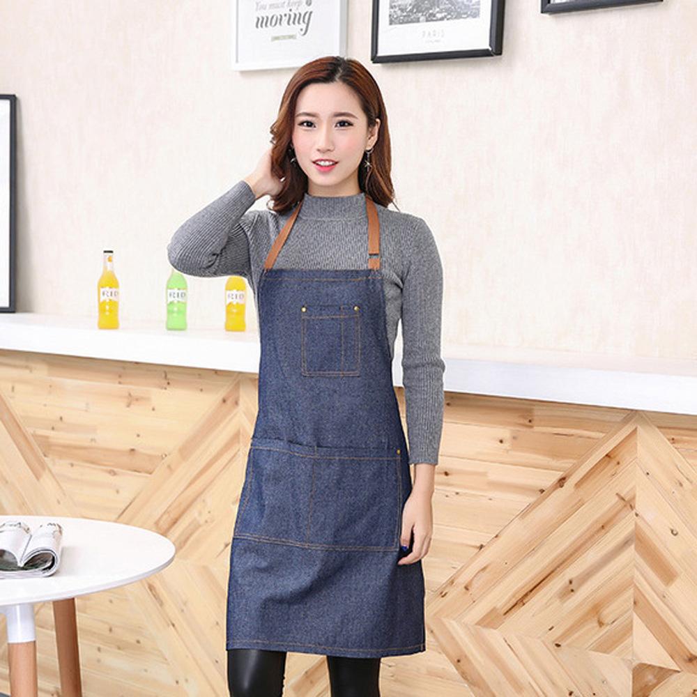 Antifouling Anti-oil Women Restaurant Kitchen Accessories Burp Cloth Bib Denim Apron Cleaning Tool