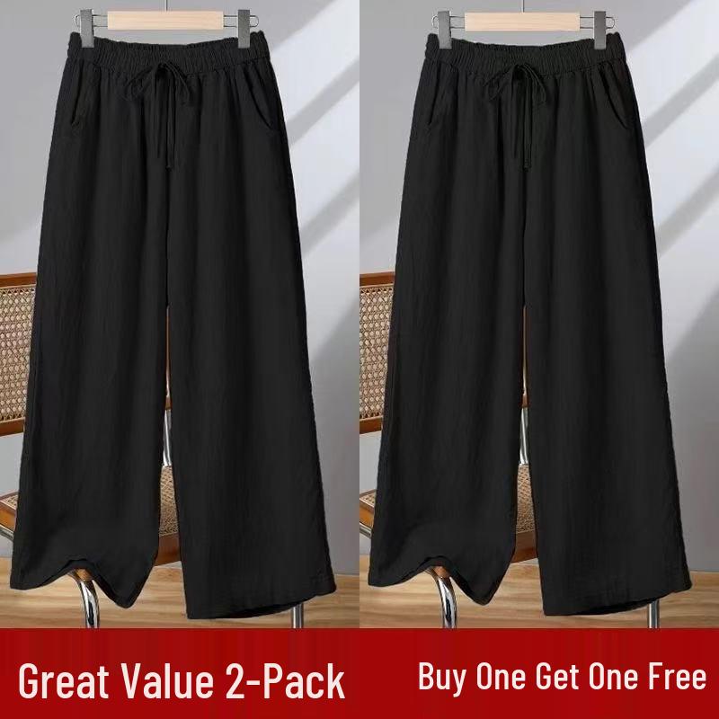 Women's Casual Wide-Leg Cotton Linen Pants - Summer Thin, Loose Fit, Nine-Point Length, Slim and Tall Look