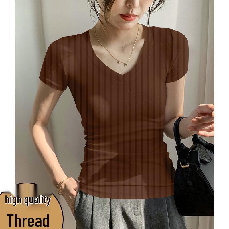2026 Women's Chic High-Quality Ribbed V-Neck Short Sleeve Outerwear - Trendy & Comfortable