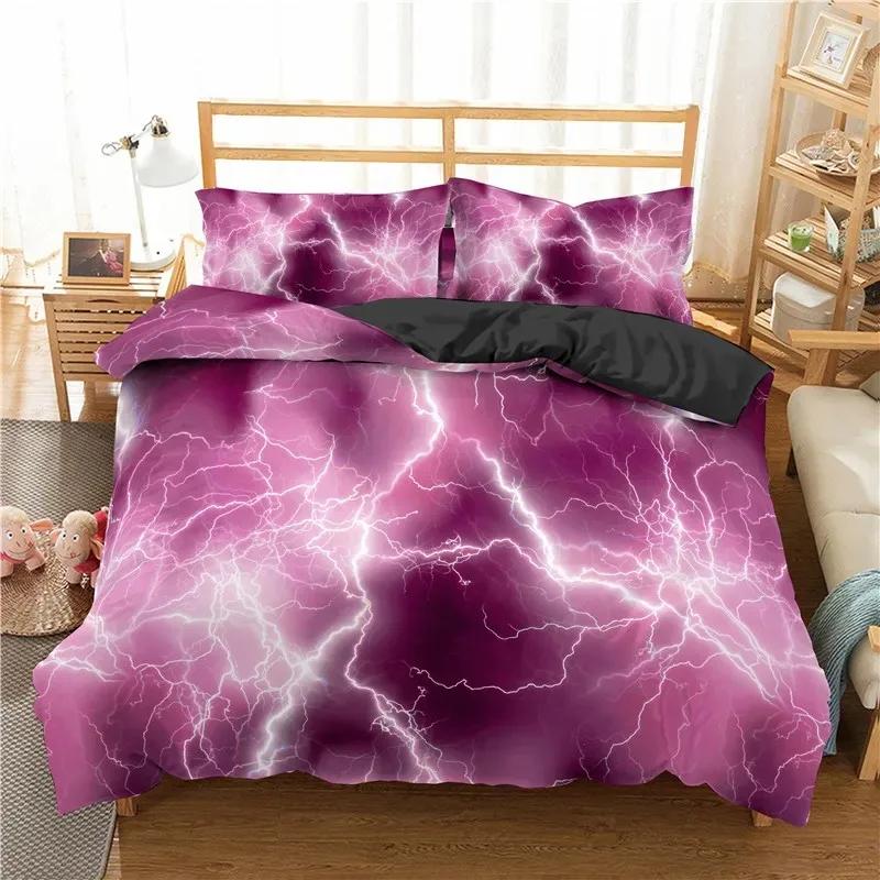 Lightning Bedding Set Natural Phenomenon Black Duvet Cover Set For Bedroom Bed Quilt Cover Corlorful Bedspread