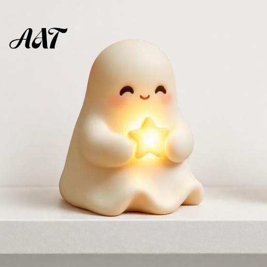 Autumn Seasonal Home Decor Halloween Cute Light Up Ghost Decoration, Small Statue Night Light, Gifts for Lovers Resin Table Decoration Indoor, Kitchen