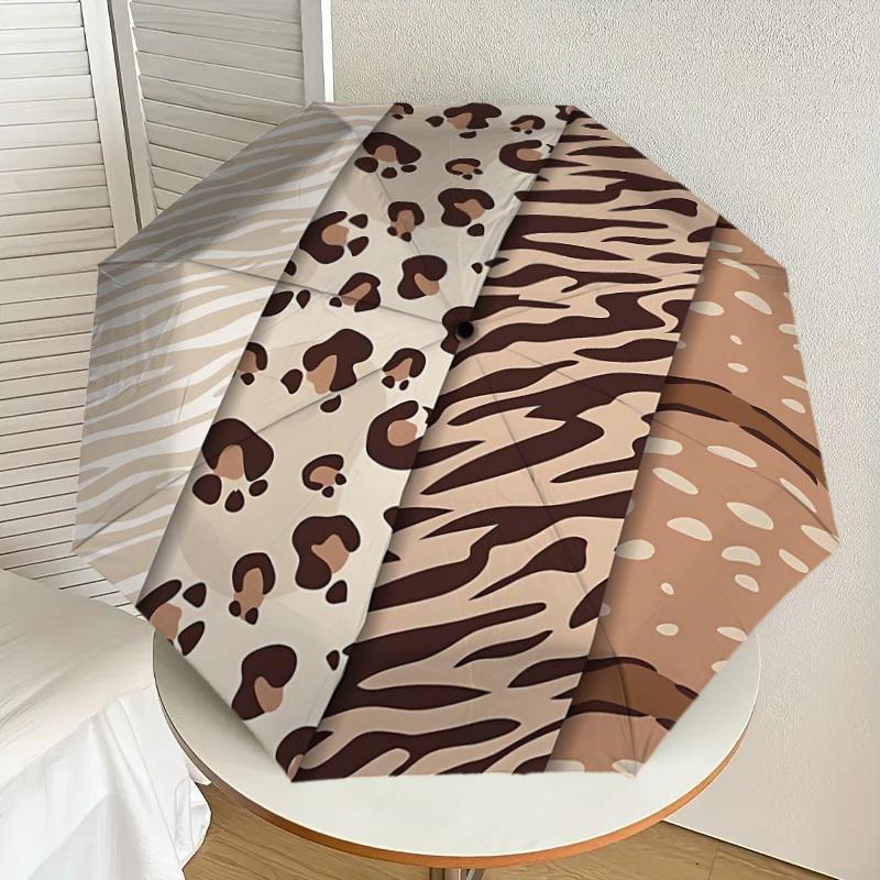 1PC Leopard Print Tiger Print Umbrella-8-Rib Reinforced, Automatic Open, Lightweight & Durable, Cute Fashion Accessory for Outdoor-T376
