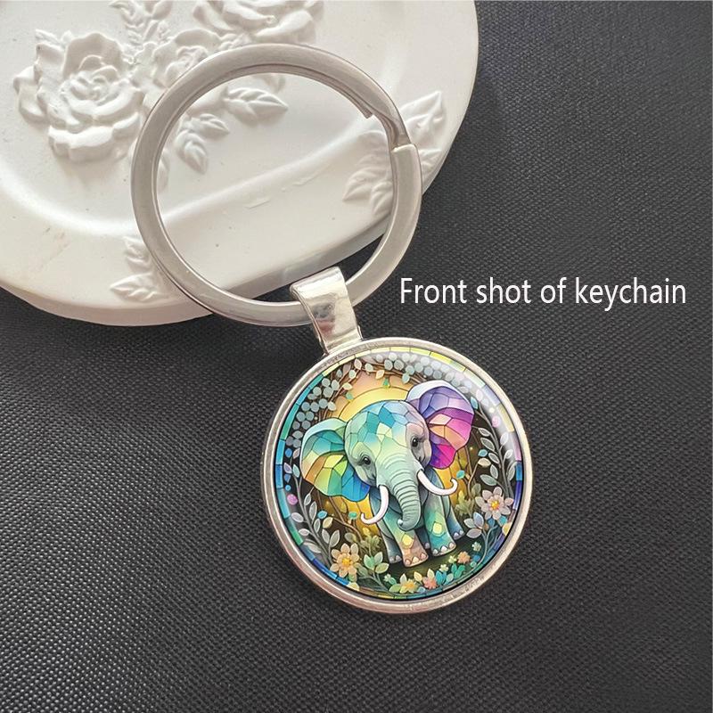 Colorful Zoo Animal Keychain: Peacock & Elephant Gem Pendant