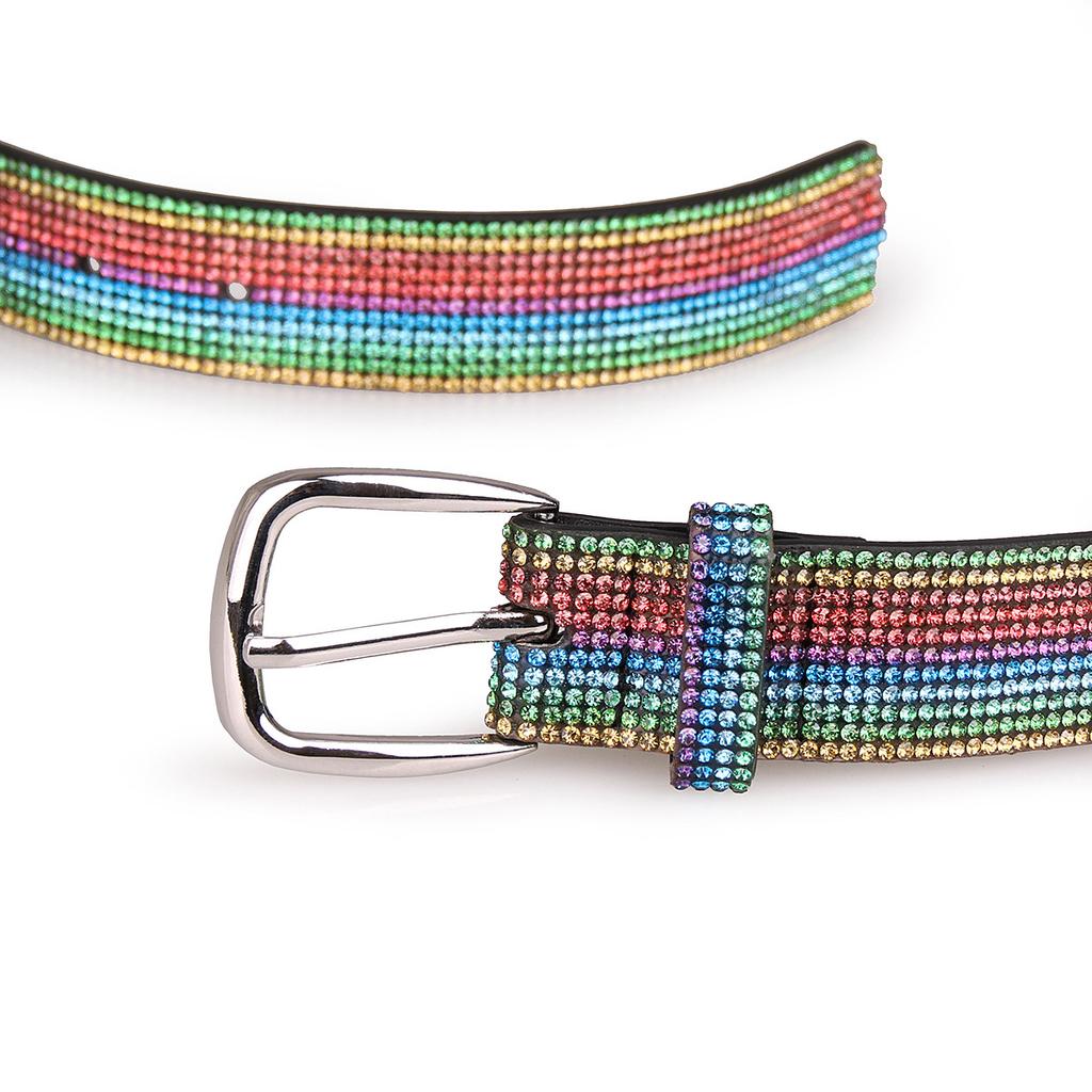 European and American Rainbow Belt Women's Summer Hot Diamond Colorful Thin Waist Chain Decorative Dress with Skirt Belt