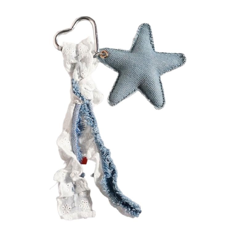Denims Starfish Keychain Handmade For Keys Bags Fashion Accessory Portable Gift