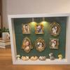 DIY Mini Museum Silhouette Box with Light Family Memory Photo Display Case Kit with 6 Gold Mini Frames 4 Miniature Cats 2 Potted Plants for Cat Lovers